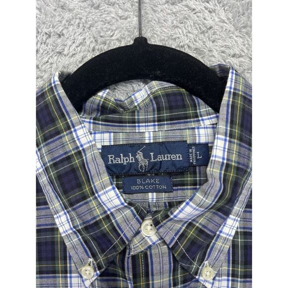 Polo Ralph Lauren Blake Mens Long Sleeve Button Shirt Large L Blue Green Plaid - Picture 3 of 8